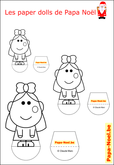 Paper doll Noël dessin de petite fille gratuit Coloriage Bricolage Noël enfant bricolages NOEL enfants fabrication jeux NOEL fillette poupe en papier