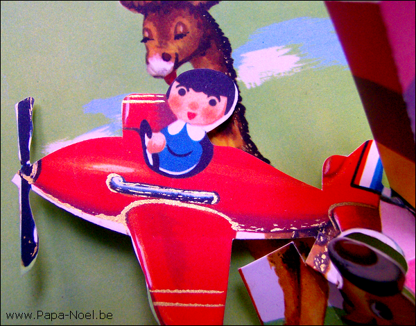 Carte de voeux Joyeux Noël de collection vintage années 50 60 70 pop up avion