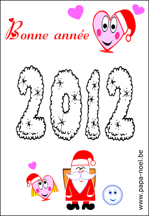 Coloriage de dessin pour souhaiter une bonne annee 2012 gratuit à imprimer gratuitement